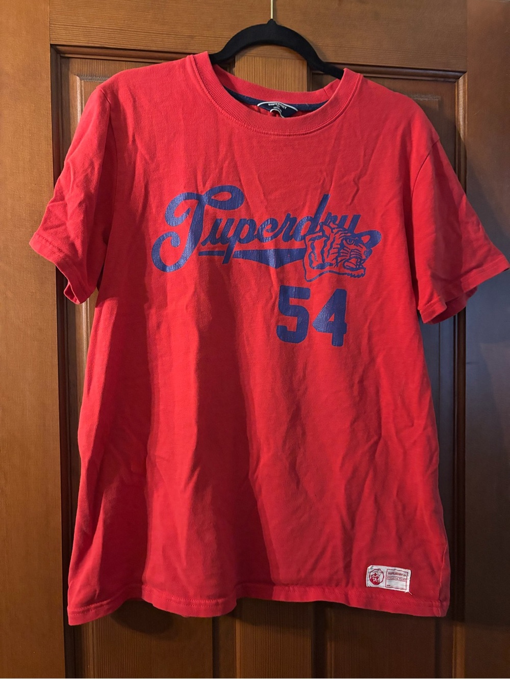 Superdry Red Tee with Navy Logo and Number 54